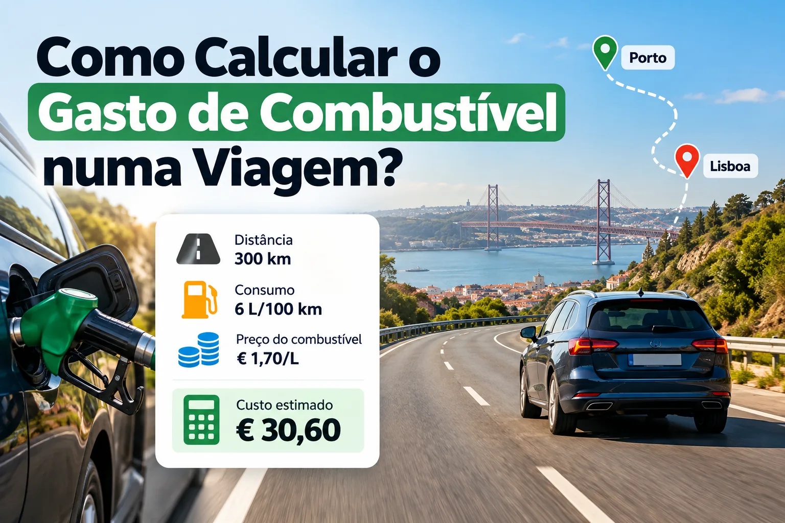 Calcular gasto combustível viagem em Portugal